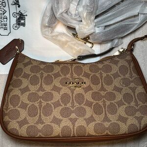 Coach Tan and Brown Signature Shoulder Bag